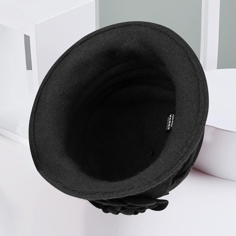 Sumolux Women Beret Hat French Vintage Floral Wool Dress Cloche Classic Winter Hat 1920s - Image 5